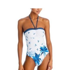 FARM RIO NWT Blue and White Halter One-Piece Swimsuit MEDIUM